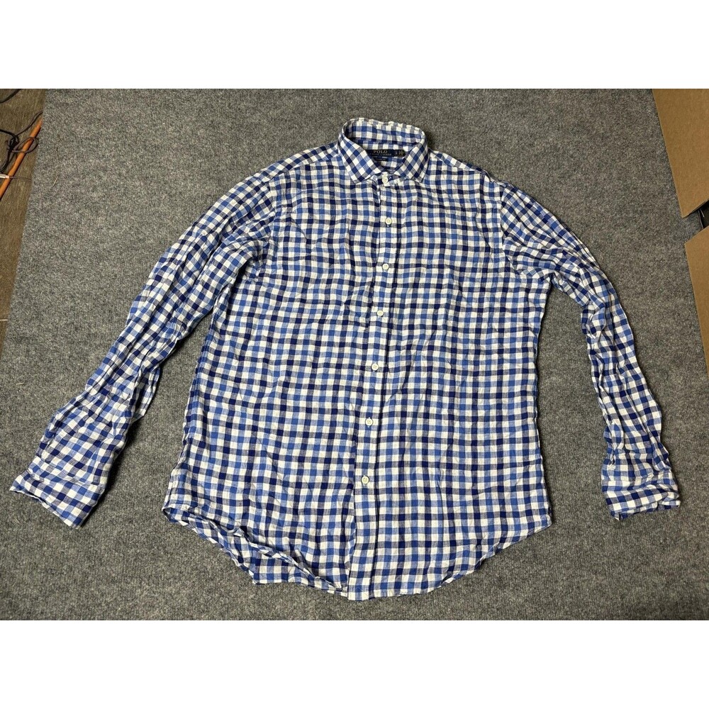 Polo Ralph Lauren Shirt Mens L Blue Check Long Sleeve Classic Button-Down Casual